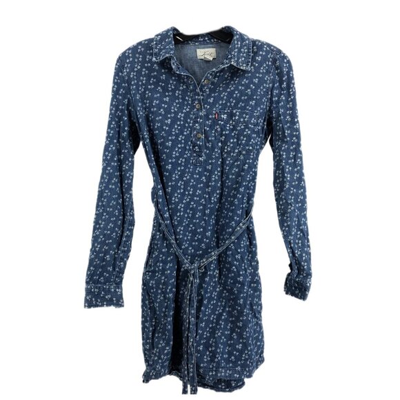 Levi's Blue Floral Fit & Flare Denim Dress | Size S - Picture 1 of 5